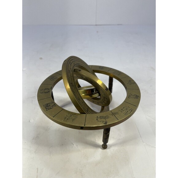 6" Brass Compass with Zodiac Signs - Antique Finish Decorative Nautical Piece - Picture 7 of 8